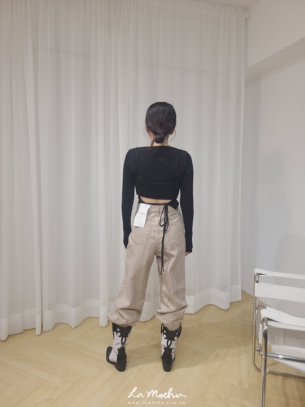 後綁帶坑條上衣兩件組